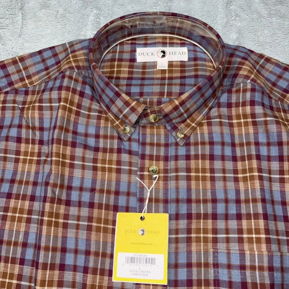 Duck Head Houser Plaid Cotton Wool Sport Shirt Saddle Brown NWT Long Sleeve‎ Lg